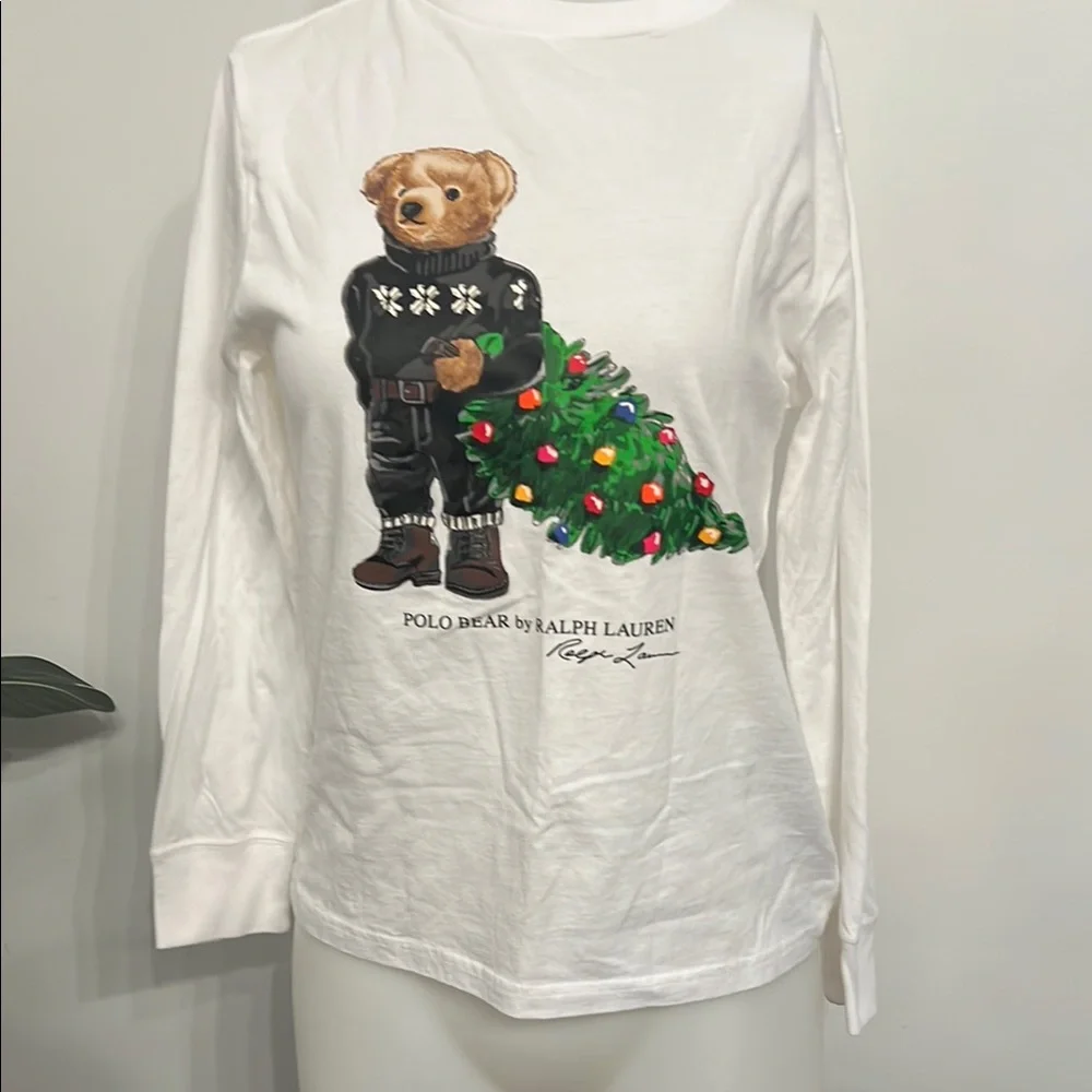 Ralph Lauren White Long Sleeve Bear Tee Unisex